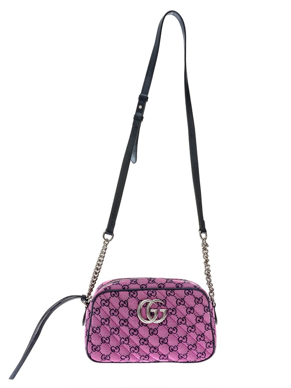 Gucci Pink GG Quilted Canvas Crossbody Bag with Silver Double G